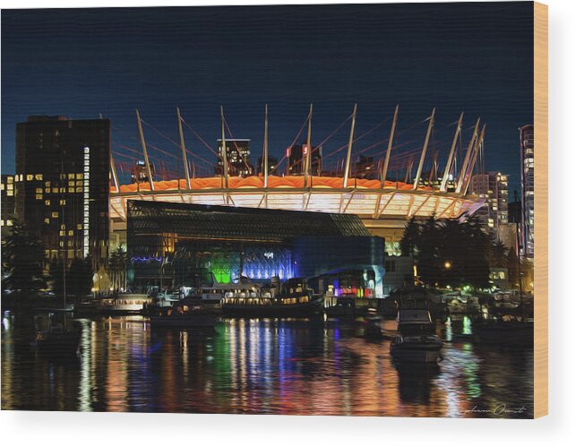 Bc Wood Print featuring the digital art BC Place - Digital Oil by Birdly Canada