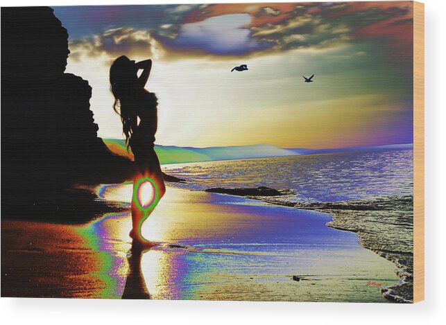 Water Wood Print featuring the digital art Beach Girl 4 by Gregory Murray