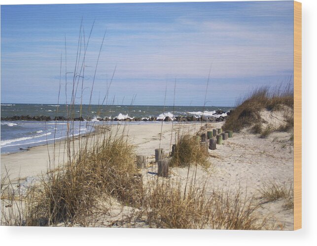 Landscape Wood Print featuring the photograph Beach Grass by Jean Wolfrum