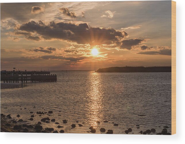 Terry D Photography Wood Print featuring the photograph Beach Haven NJ Sunset January 2017 by Terry DeLuco