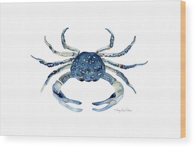 Sea Life Wood Print featuring the painting Beach House Sea Life Blue Crab by Audrey Jeanne Roberts