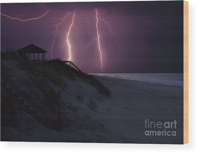 Beach Wood Print featuring the photograph Beach Lighting Storm by Randy Steele