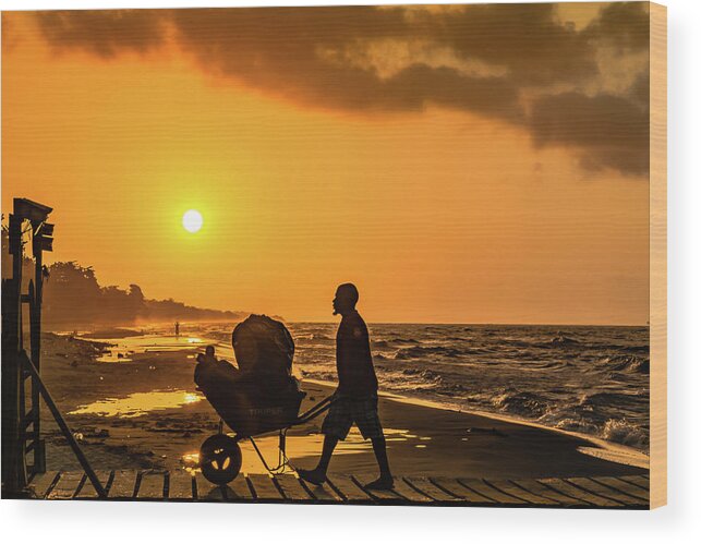 Beach Wood Print featuring the photograph Beach Sunset #3 by Harry Strharsky