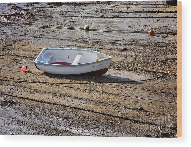 Boat Wood Print featuring the photograph Beached Dinghy at Low Tide by Louise Heusinkveld