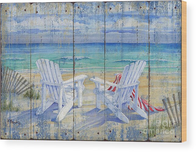 Beach Wood Print featuring the painting Beachview Distressed by Paul Brent