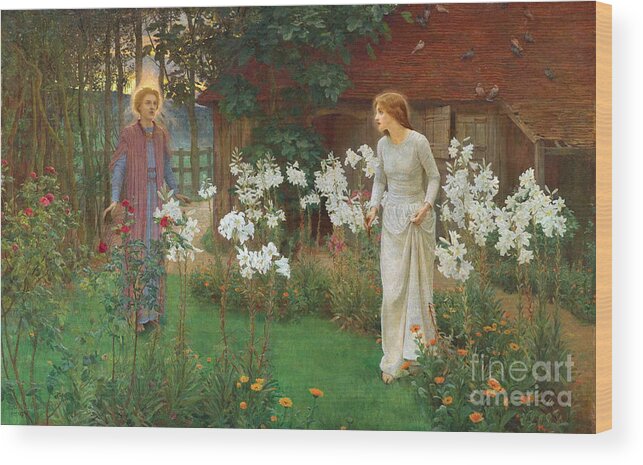 Beatrice Emma Parsons - Annunciation 1897-99 Got Love Wood Print featuring the painting Beatrice Emma Parsons by MotionAge Designs