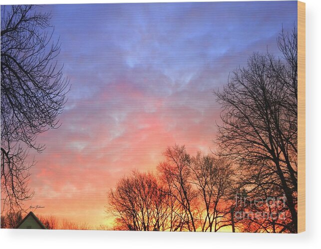 Sun Rising Wood Print featuring the photograph Beautiful sunrise after Blizzard by Yumi Johnson