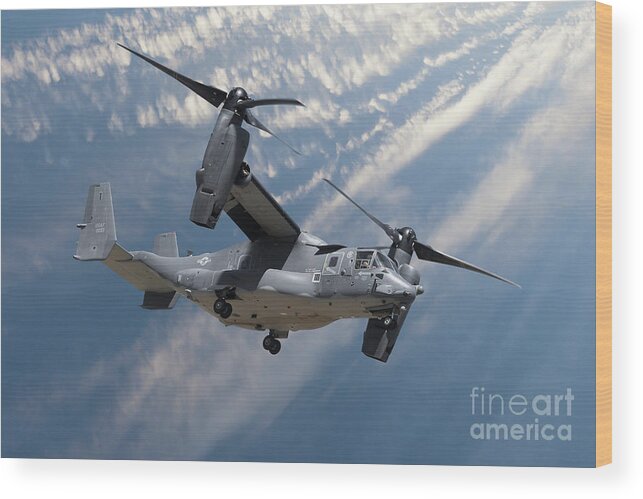 Osprey Wood Print featuring the photograph Bell Boeing Osprey V-22 helicopter close up view flying by Simon Bratt
