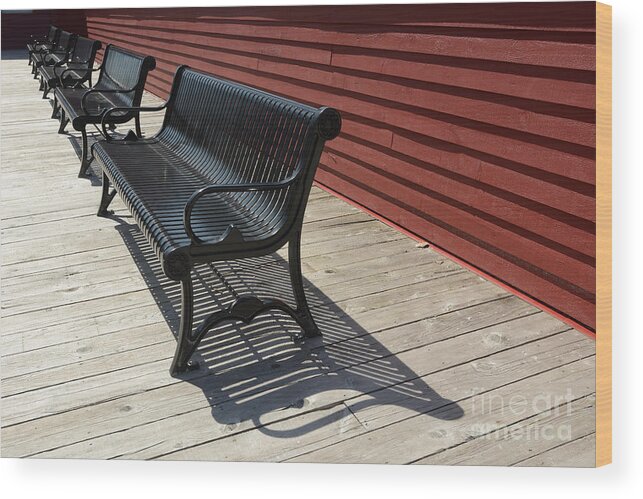 Bench Wood Print featuring the photograph Bench Lines and Shadows 0841 by Steve Somerville