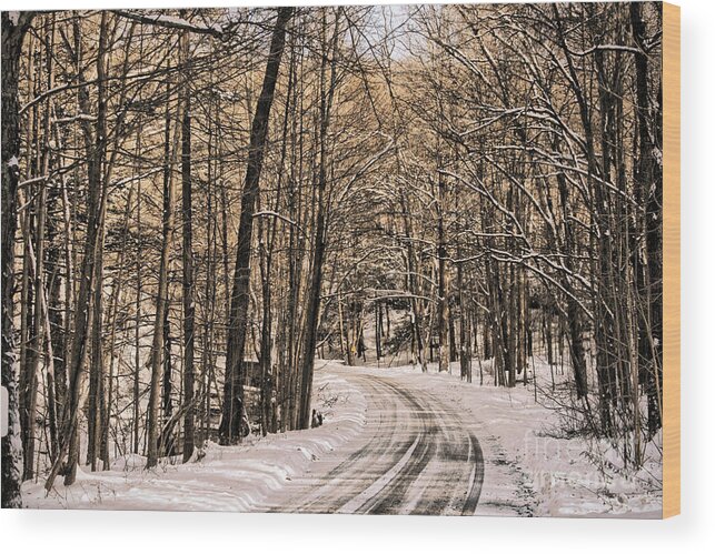 Winter Wood Print featuring the photograph Bend in the Road by Onedayoneimage Photography