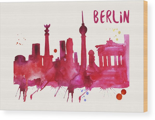 Berlin Wood Print featuring the painting Berlin Skyline Watercolor Poster - Cityscape Painting Artwork by Beautify My Walls