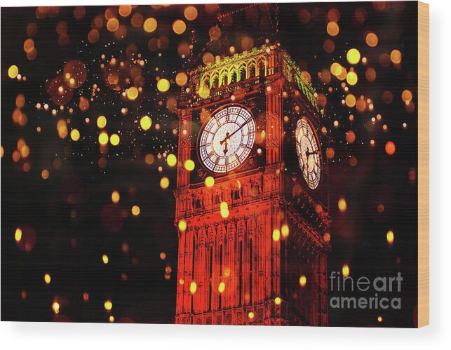 Big Ben Wood Print featuring the digital art Big Ben Aglow by Digital Art Cafe