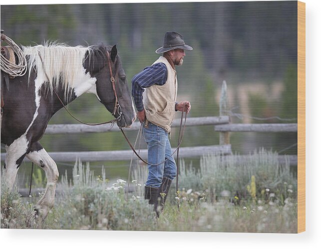 Wyoming Wood Print featuring the photograph Big Horn Cowboy by Diane Bohna