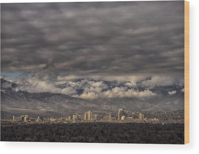 downtown Reno Wood Print featuring the photograph Big Sky over Reno by Janis Knight