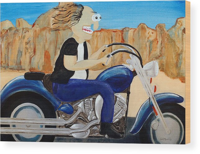 Funism Wood Print featuring the painting Biker by Sal Marino