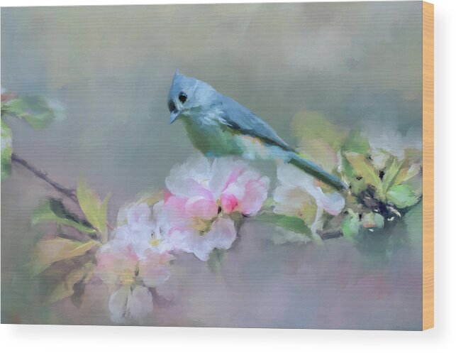 Bird Wood Print featuring the photograph Bird and Blossoms by Cathy Kovarik