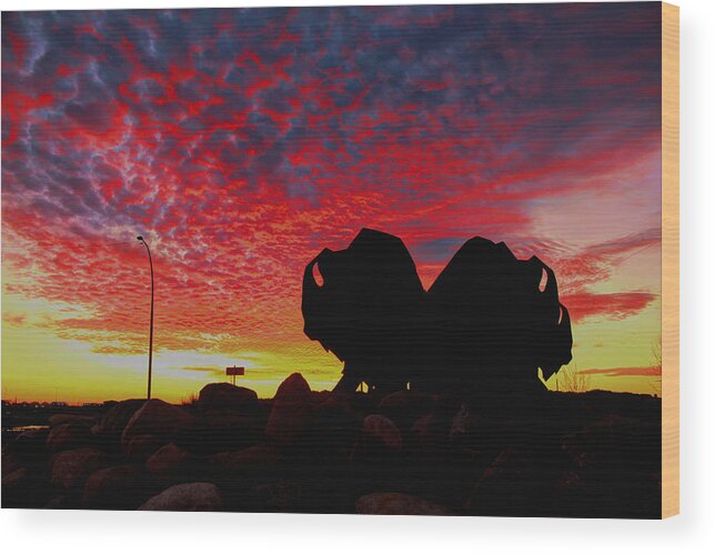 Sunset Wood Print featuring the photograph Bison Sunset by Larry Trupp