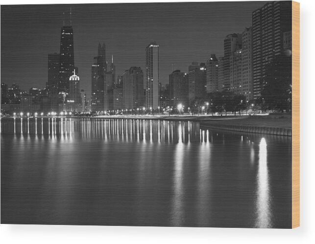 Chicago Wood Print featuring the photograph Black and White Chicago skyline at night by Sven Brogren