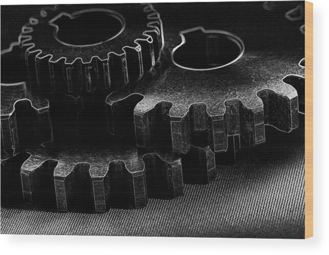 Cogs Wood Print featuring the photograph Black Gears In Black by David Andersen