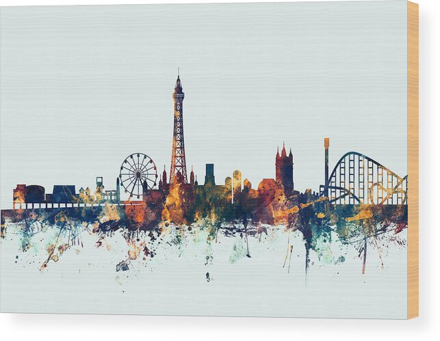 City Wood Print featuring the digital art Blackpool England Skyline by Michael Tompsett