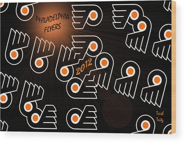 Hockey Wood Print featuring the photograph Bleeding Orange and Black - Flyers by Trish Tritz
