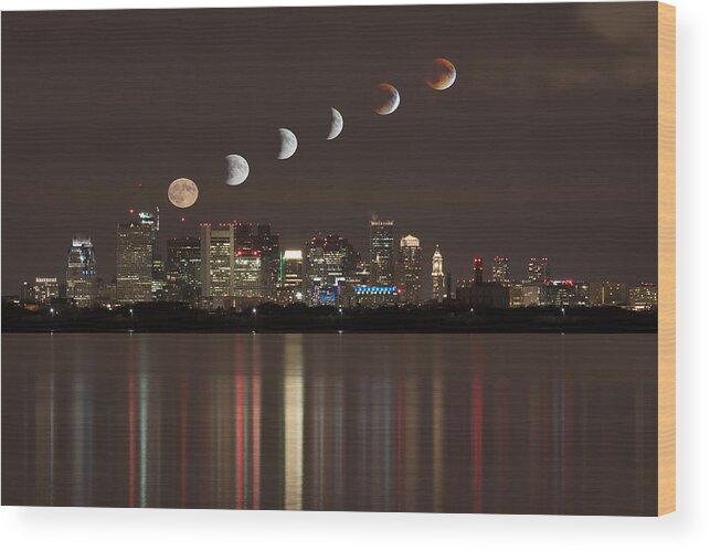 Boston Wood Print featuring the photograph Blood Moon Lunar Eclipse over Boston Massachusetts by Brian MacLean
