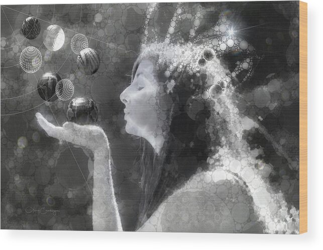 Black And White Wood Print featuring the digital art Blowing Bubbles by Looking Glass Images