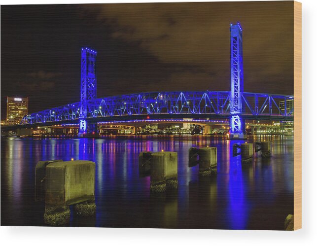 Night Wood Print featuring the photograph Blue Bridge 1 by Arthur Dodd