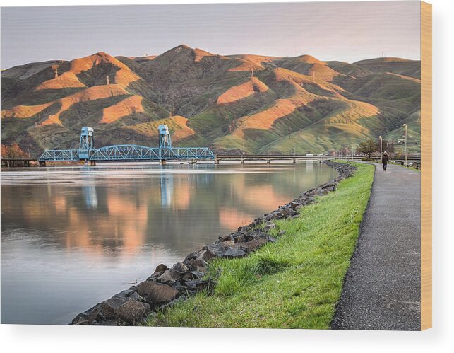 Lewiston Wood Print featuring the photograph Blue Bridge from the Levee by Brad Stinson