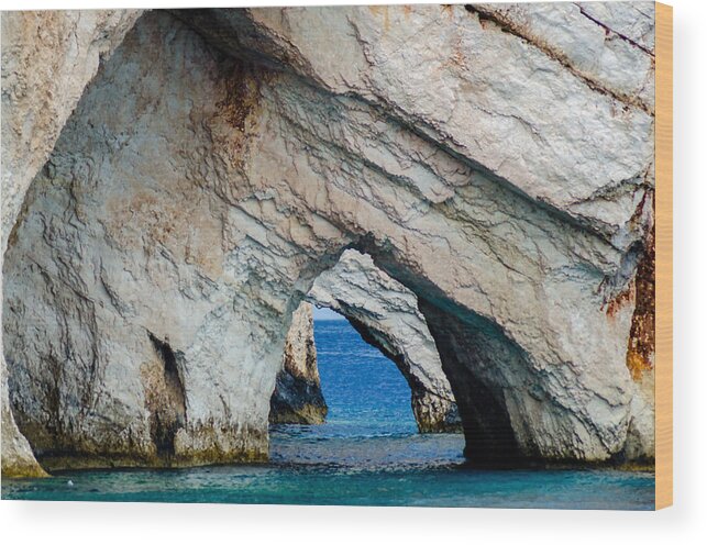 Turquoise Wood Print featuring the photograph Blue Caves 2 by Rainer Kersten