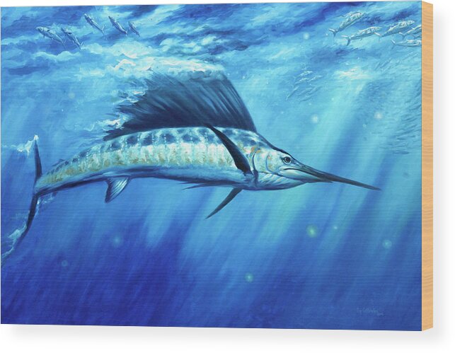 Sailfish Paintings Wood Print featuring the painting Blue Crush by Guy Crittenden