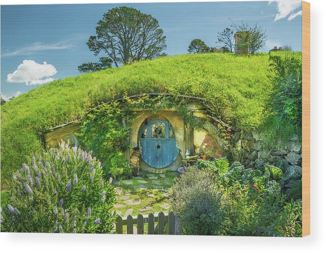 Hobbiton Wood Print featuring the photograph Blue Door by Racheal Christian