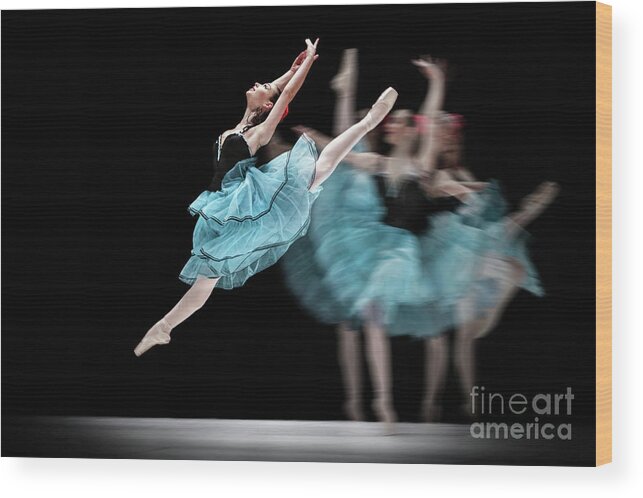 Ballet Wood Print featuring the photograph Blue dress dance by Dimitar Hristov