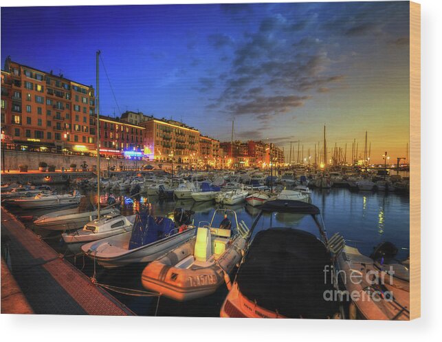 Yhun Suarez Wood Print featuring the photograph Blue Hour At Port Nice 1.0 by Yhun Suarez