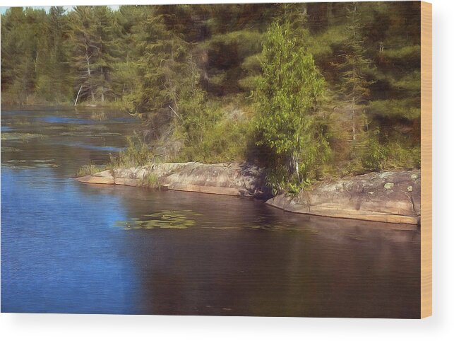 Pond Wood Print featuring the digital art Blue Pond Marsh by JGracey Stinson