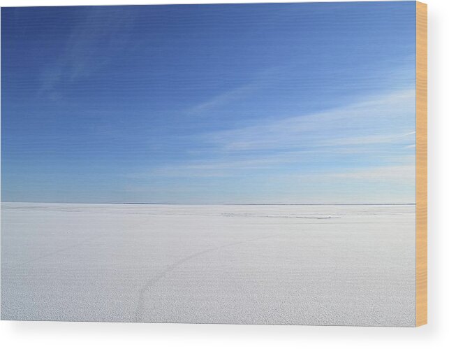 Abstract Wood Print featuring the photograph Blue Sky Over Frozen Lake Simcoe by Lyle Crump