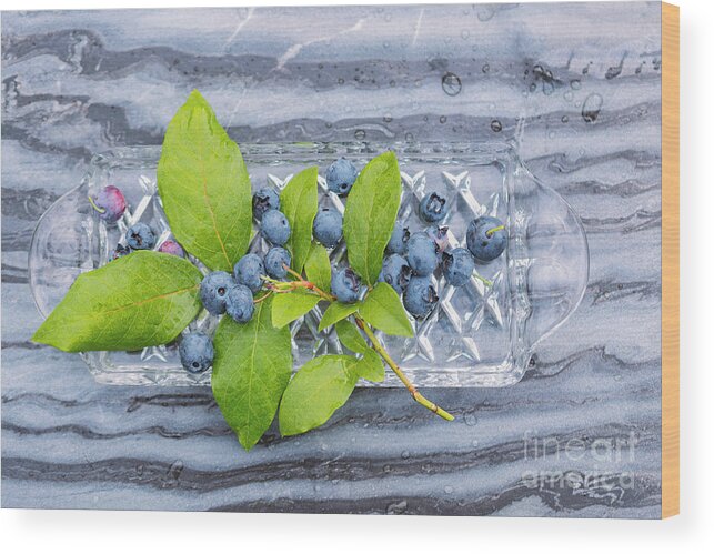 Stone Wood Print featuring the photograph Blueberries on marble bakground by Sophie McAulay