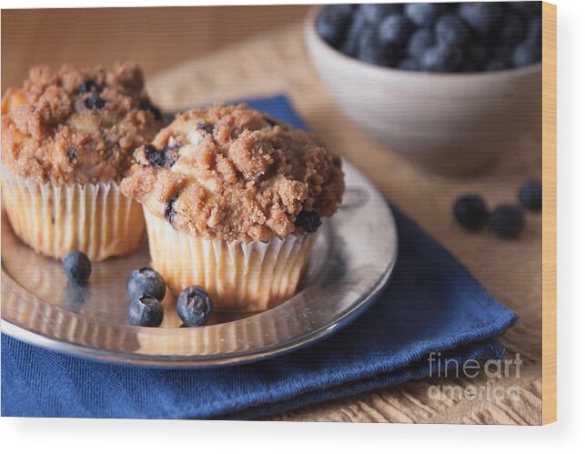 Blueberry Wood Print featuring the photograph Blueberry Muffins by Ana V Ramirez
