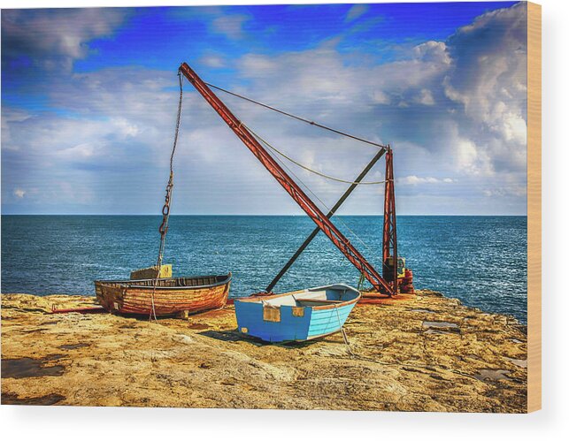Cliffs Wood Print featuring the photograph Boat crane at Portland UK by Chris Smith