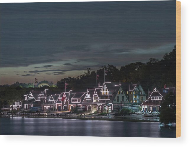 Boathouse Row Philly Pa Night Wood Print featuring the photograph Boathouse Row Philly Pa Night by Terry DeLuco