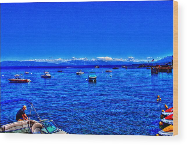 Hdr Wood Print featuring the photograph Boating on Lake Tahoe by Randy Wehner