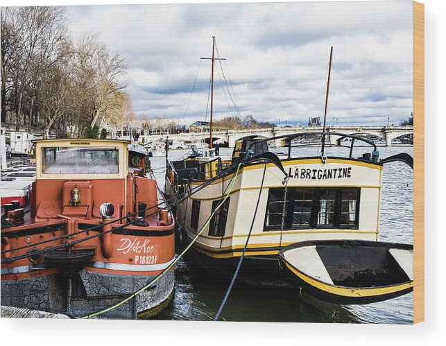 Boat Wood Print featuring the digital art Boats on the Seine by Birdly Canada
