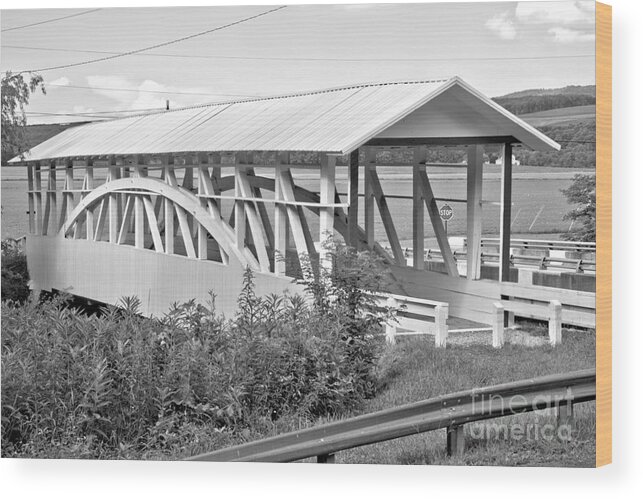 Bowser Coverd Bridge Wood Print featuring the photograph Bobs Creek Covered Bridge Black And White by Adam Jewell