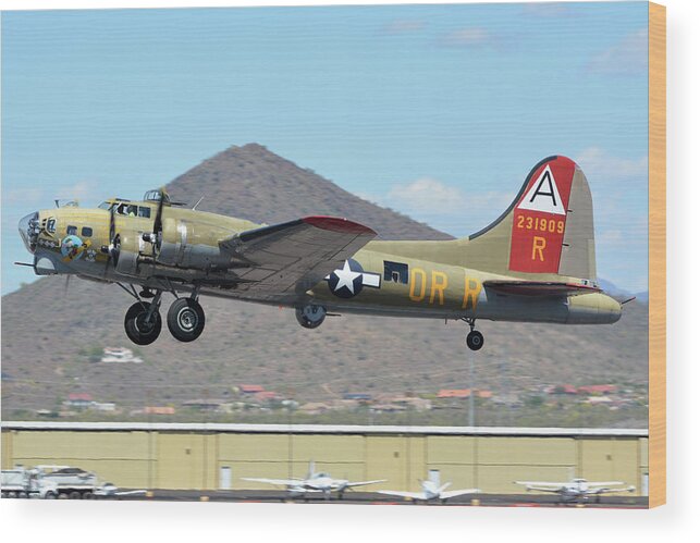 Airplane Wood Print featuring the photograph Boeing B-17G Flying Fortress N93012 Nine-O-Nine Deer Valley Arizona April 13 2016 by Brian Lockett