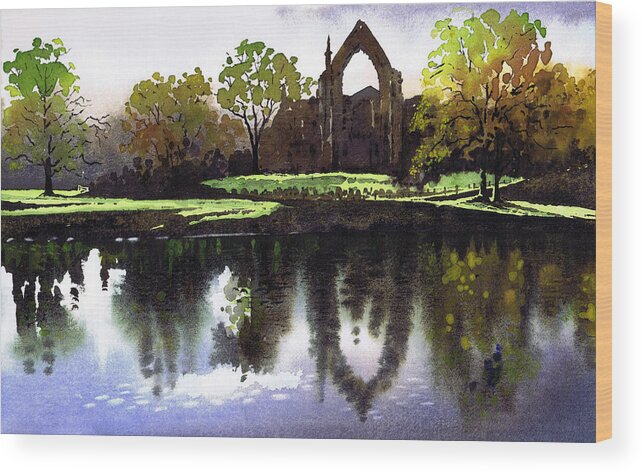 Watercolour Lanndscape Wood Print featuring the painting Bolton Abbey by Paul Dene Marlor