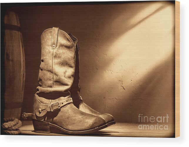 Cowboy Boots Wood Print featuring the photograph Boots at the Hacienda by American West Legend By Olivier Le Queinec