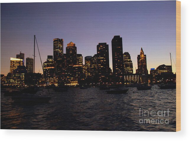 Boston Wood Print featuring the photograph Boston at Night by Lennie Malvone