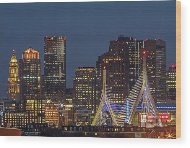Boston Wood Print featuring the photograph Boston Nightlight by Juergen Roth