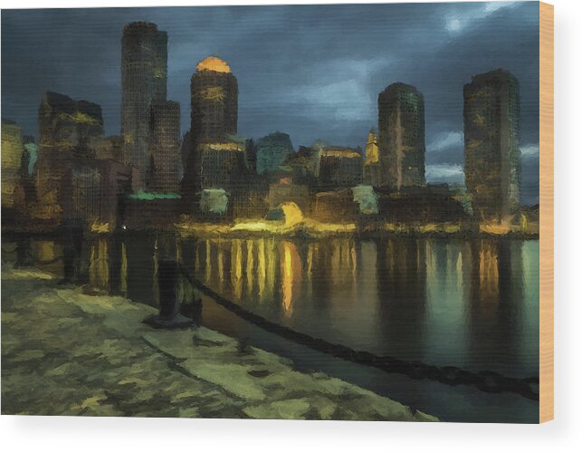 Boston Wood Print featuring the photograph Boston Skyline by David Dehner