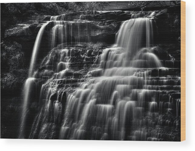 Ohio Wood Print featuring the photograph Brandywine Falls at Cuyahoga Valley National Park B W by Roger Passman